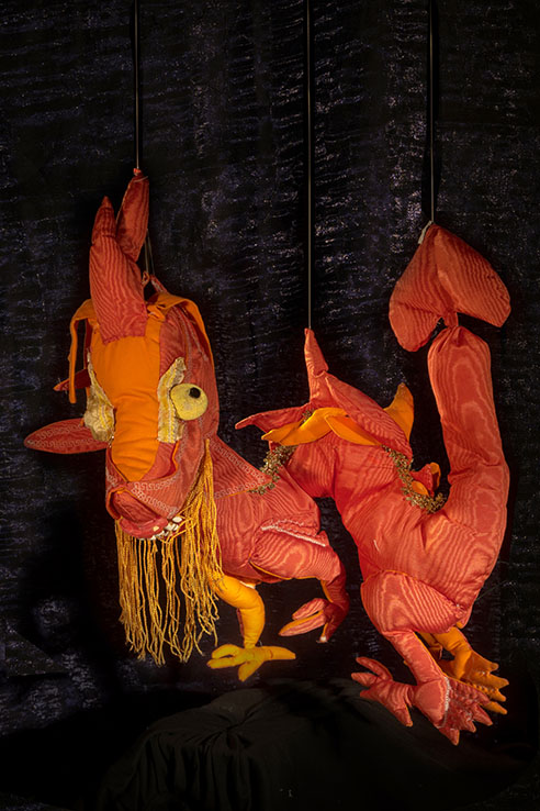 marionnette Dragon orange (fils) - 68cmx34cm - marionnette de M.Lions